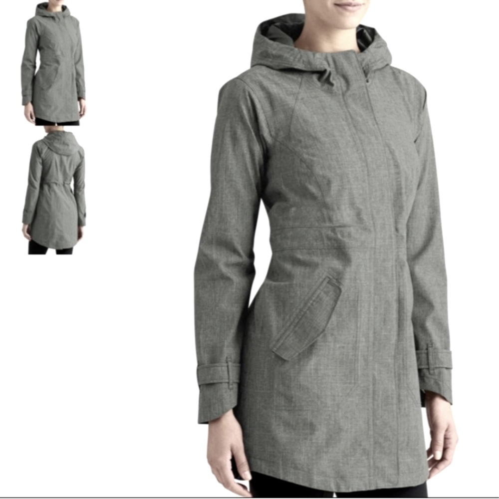 Athleta Heather Gray Hooded Trench Coat